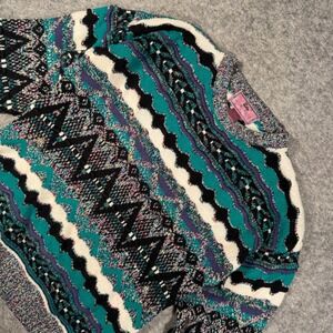 Vintage Concrete Mix Women L 16-18 Sweater Geometric Knit Teal Purple Black